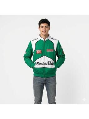 Members Only Sport Team Racing Bomber Windbreaker Jacket Mens Sz L Green READ!